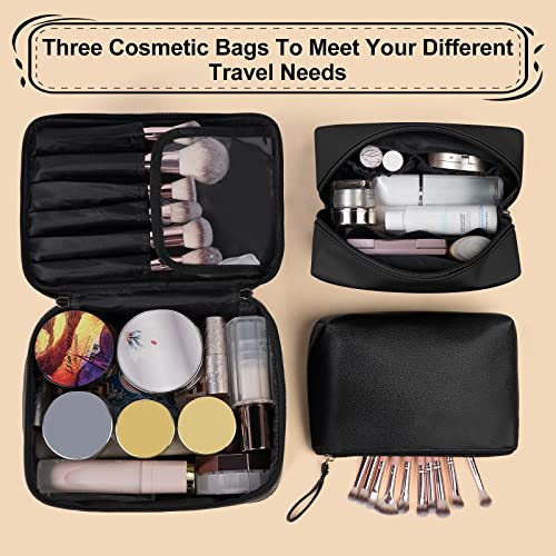 Maange Makeup Bag - Large Cosmetic Bag With 2Pcs Small Makeup Bags Portable Leather Travel Makeup Bag Set Toiletry Bag Make Up Bags For Women And Girls (Black) #TOP5