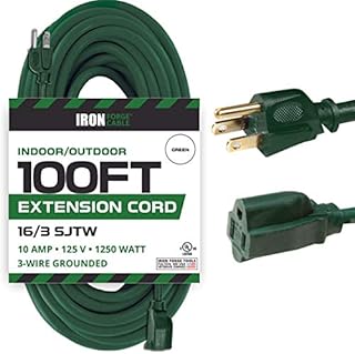 IRON FORGE CABLE Green Outdoor Extension Cord 100 FT - 16/3 SJTW Weatherproof Long Extension Cord for Outside with 3 Prong - 16 Gauge 100 Foot Extension Cord for Yard, Gardens, Landscaping - UL Listed