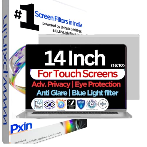 Image of PxIn 14 Inch (16:10) Touch Laptop Privacy Screen | Adv. StealthView | Laptop Ultra Privacy | Anti UV | Anti-Glare | Blue Light Block