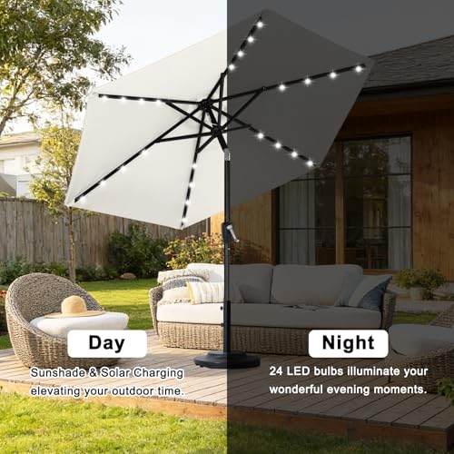 Image of ABCCANOPY Durable Solar Led Patio Umbrellas with 32LED Lights 7.5FT (Light Beige)