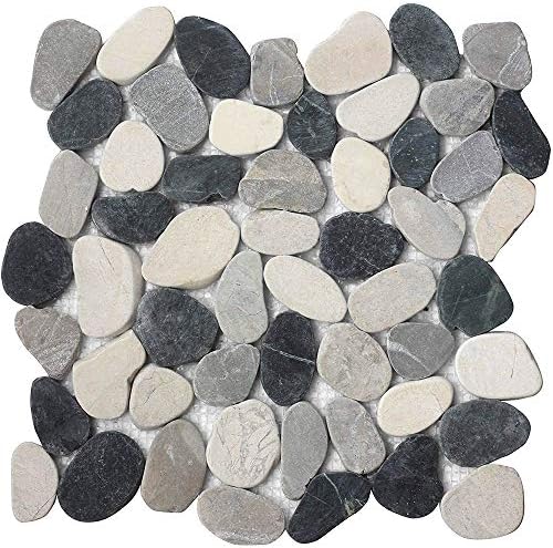 FuStone Decorative Tiles Interlocking Tumbled Pebble Tiles (1-Sheet) Kitchen Floor Bathroom Patio Stone Tile for Indoor and Outdoor Use Natural River Rock Stones SA-CP004-1
