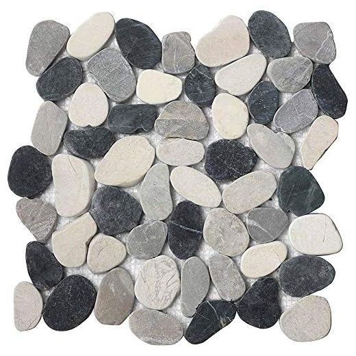 FuStone Decorative Tiles Interlocking Tumbled Pebble Tiles (5-Sheets) Kitchen Floor Bathroom Patio Stone Tile for Indoor and Outdoor Use Natural River Rock Stones SA-CP004-5