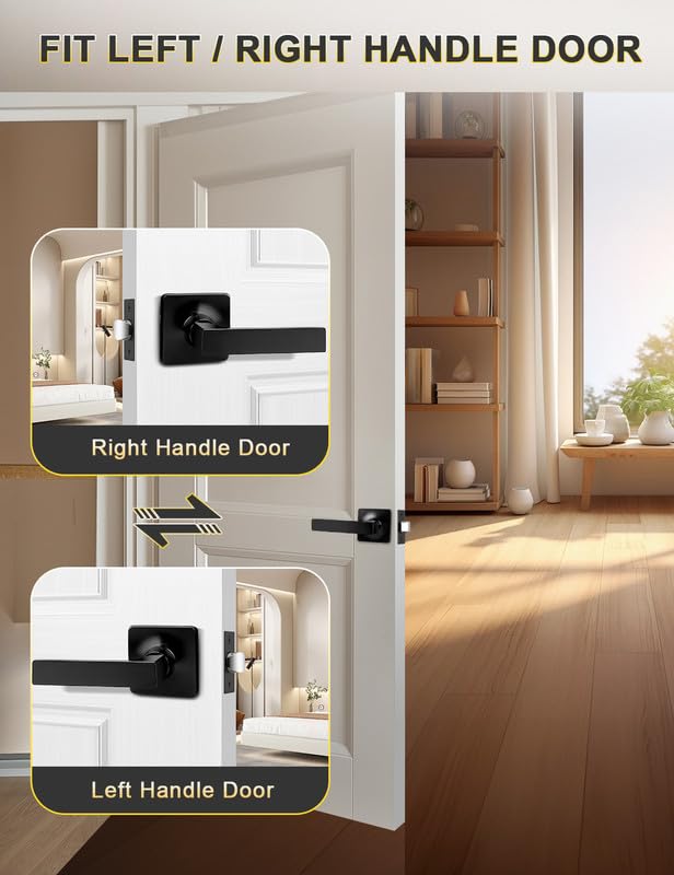 Mengico Paquete de 1 manija de puerta de paso interior color negro mate, mango resistente sin bloqueo para puertas de armario y pasillo, reversible para juegos de palancas laterales derecho e
