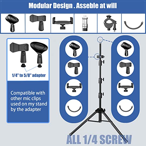 Kereal MM Microphone Stand Tripod,Gooseneck Mic Stand Adjustable Height From 21 Inch To 75", Multifunction Portable Mic Floor Stand With Tablet Holder,Two Mic Clips For Singing, Studio, Stage, Karaoke thumb #1