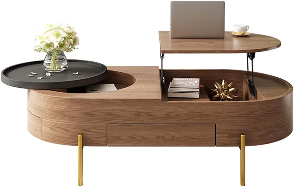 Opklapbare salontafel met LED - met opbergruimte - glanzend effect - Wit