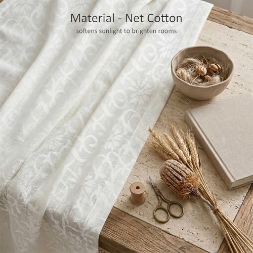Image of Kuber Industries 2 Pcs Net Cotton 7 Feet Door Curtain Vine Designfor Home Decor | Semi Sheer Grommet Curtains for Living Room /Bedroom | RC317 - Delhi White