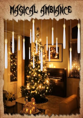 Image of GenSwin Flameless Floating Candles Wand Halloween Decorations White 22pcs