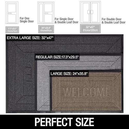 ZTIONHD Welcome Mat 29.5x17 Inch, All-Weather Waterproof Non-Slip Doormat, Heavy Duty Indoor Outdoor Entrance Mat for Front Door Porch Patio - Black