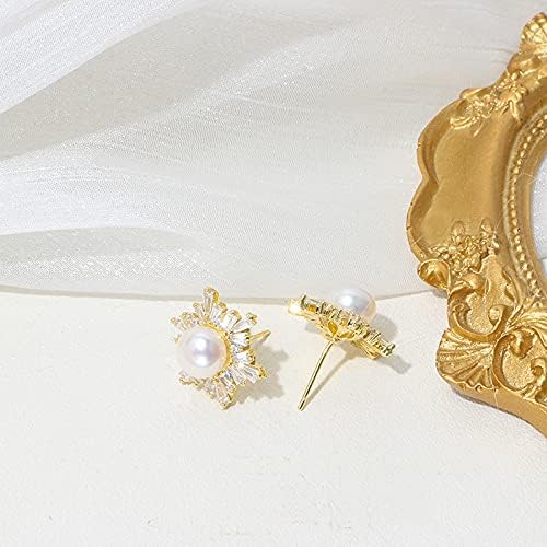 Miniatura 3 de Kasoo Pendiente de perlas cultivadas de agua dulce con flores, regalo para mujer, Oro, Perla