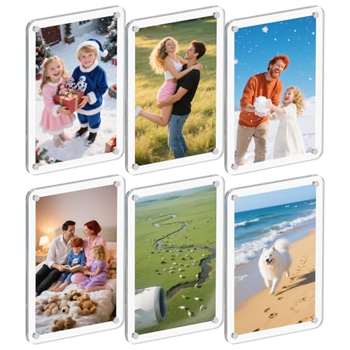 Dooiclear 6 Pack Magnetic Picture Frame for Fridge, 4x6 Inch Photo Frame for Refrigerator, Double Sided Clear Photo Frame, Acrylic Picture Magnet Frame for Home, School, Office