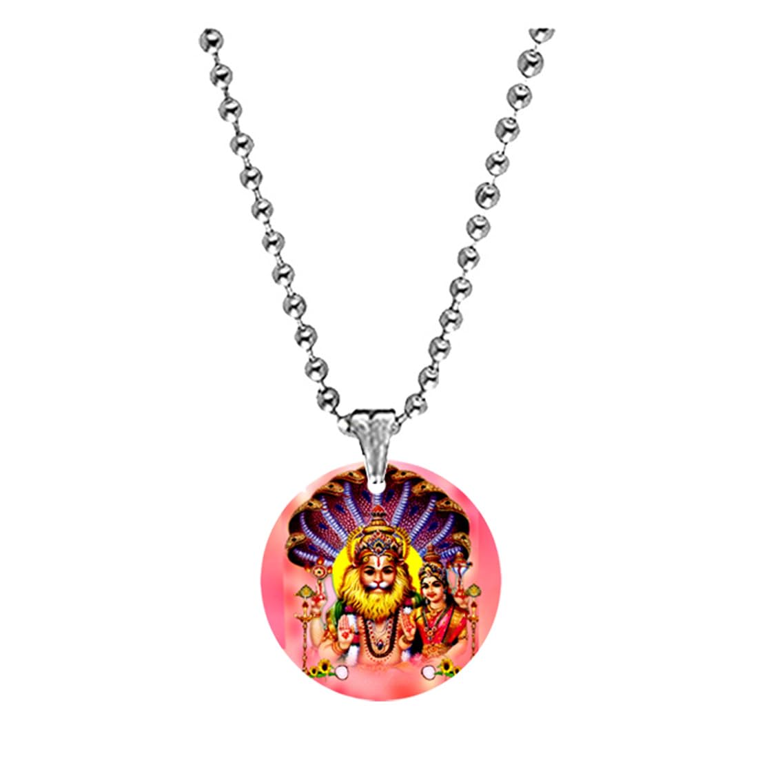 abhiora fashion Lord Narasimha Bead Chain Pink Acrylic Religious Pendant for Men Women Spiritual Devotional Jewelry Lightweight Daily Wear Gift-picture-4