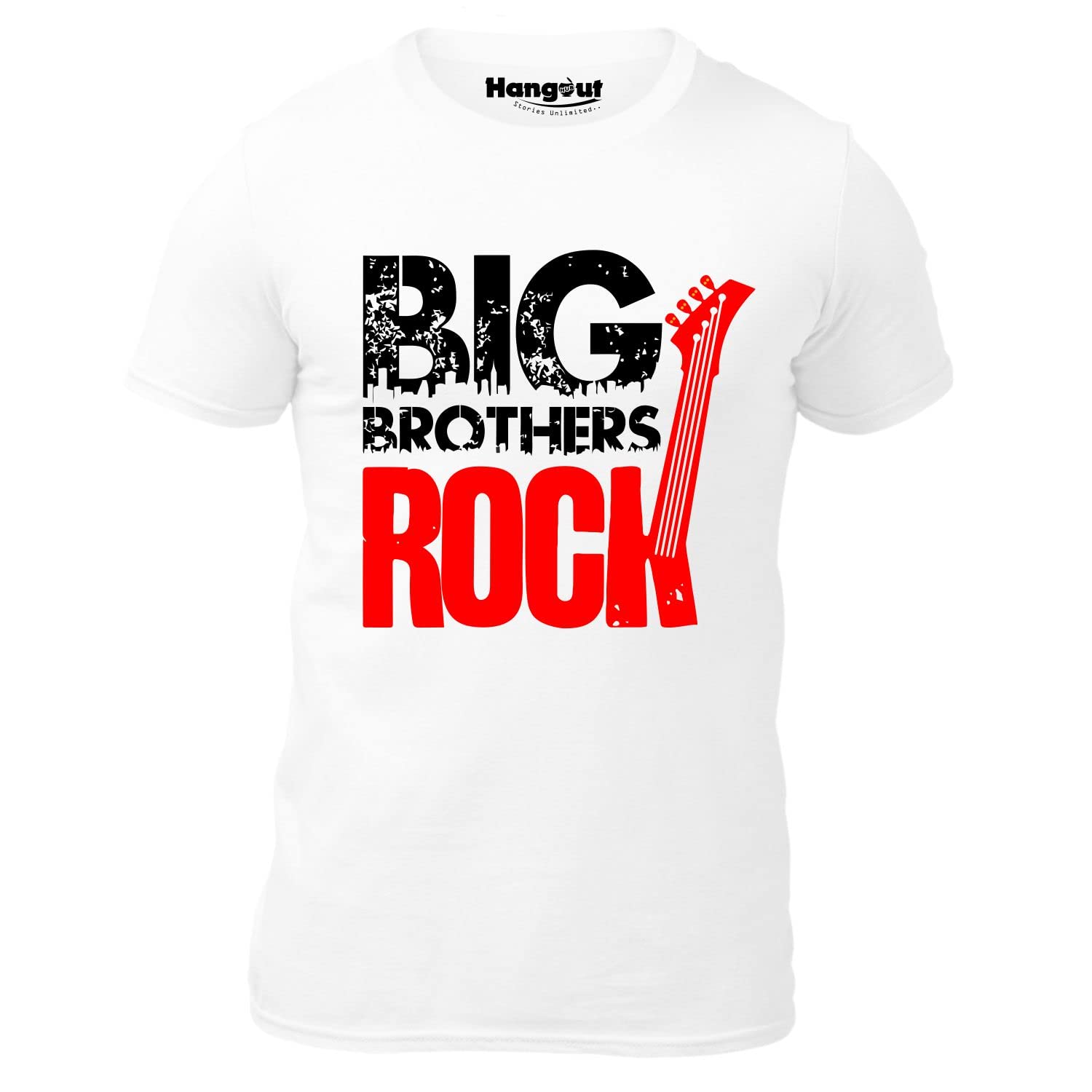 Hangout HubMen's Women's Boy's Girl's Round Neck T-shirt Big Brother Rock Little Sister Roll Printed-White Color-Family Sibling Kids Combo Tees