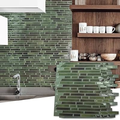 Art3d 10-Sheet Peel and Stick Backsplash Tile for Kitchen - 12”×12” Stick on Wall Tile for Kitchen Bathroom Countertop Living Room, Green