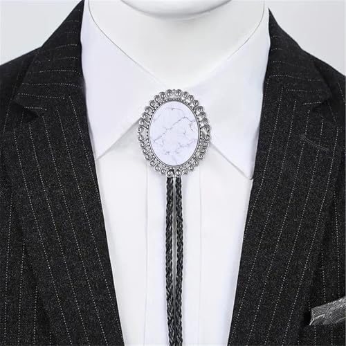 Image of Jeilwiy Bolo Tie for Men Real Stone Westwern Cowboy Ties Silver Bolos Women Leather Necktie Gift for Birthday Christmas