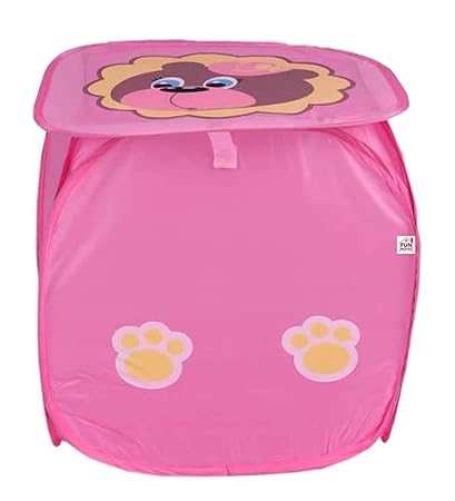 Fun Homes Butterfly Print Polyster Foldable Laundry Organiser With Lid & Handles (Pink)-HS_38_FUNH21182