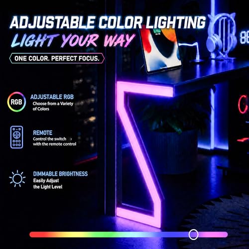 Image of Bellemave Queen Size Metal Loft Bed with L-Shaped Desk, Z-Shaped LED Lights & Charging Station, Heavy Duty Loft Bed Frame with Hanging Rod for Kids, Teens & Adults, Space Saving,Black