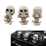 icykale 3 PCS Car Skull Doll Pendant, Creative Air Outlet Decoration, Cute Skull Dress Up Air Outlet Clip, Universal for Most Cars (White)