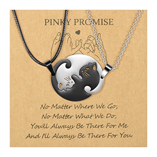 SUNSH Collier Couple Chat Noir Et Blanc Pendentif En Acier Inoxydable Cadeau De Saint-Valentin Pour Femmes Hommes Collier Couple Bijoux Cover