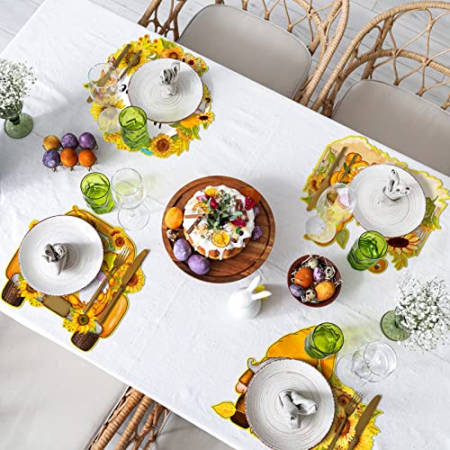 Summer Sunflower Placemats Set Of 6 Gnome Sunflower Placemats 12 X 14 Inch Plastic Yellow Farmhouse Kitchen Placemats Gnome Truck Washable Table Mats For Dining Room Decoration #TOP5