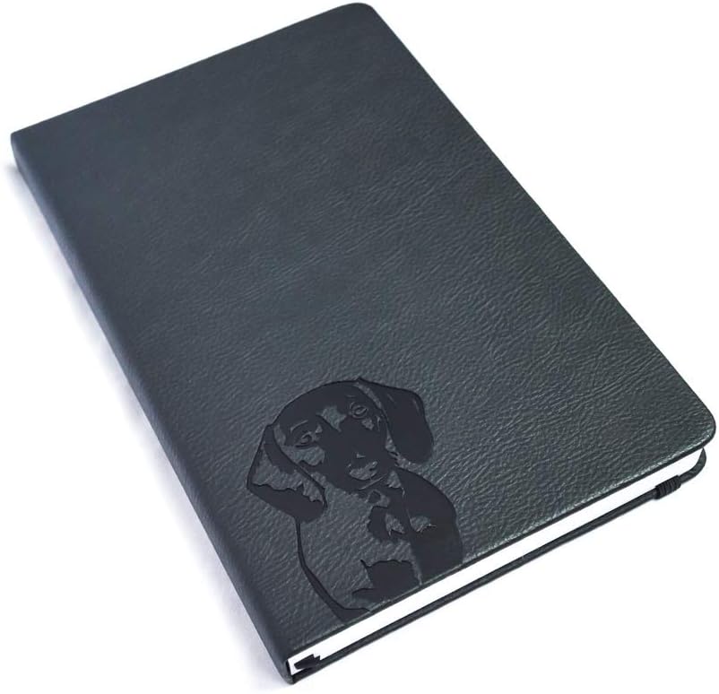 A5 Hardcover Dachshund Notebook - PU Leather, 100gsm Lined Pages, Bookmark, Dog Notebook or Journal (Black)