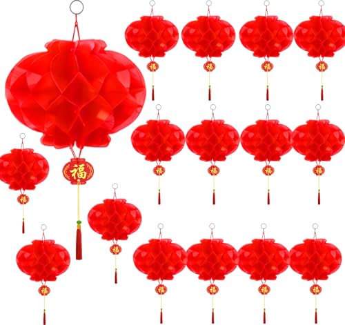 20 Farolillos Chinos de Papel Rojo (25 cm) – Linternas Colgantes Plegables para Año Nuevo Lunar, Bodas y Fiestas