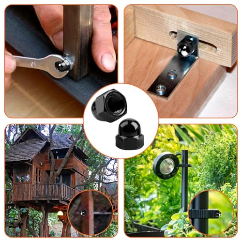 SWTYExt 50 Stück Hutmuttern M4 Verzinkt Hutmutter DIN 1587 Schwarz Hohe Form Hochwertige Kappenmuttern Sechskant Hutmuttern Hartmetall Stahl für Fahrrad Schrauben Gewindestangen