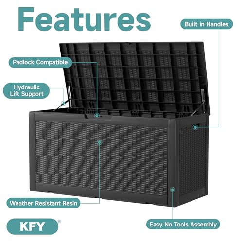Image of 100 Gallon Waterproof Outdoor Storage Box, UV Resistant Resin Deck Box Perfect for Patio, Garden, and Pool (Black, 100 Gallon)