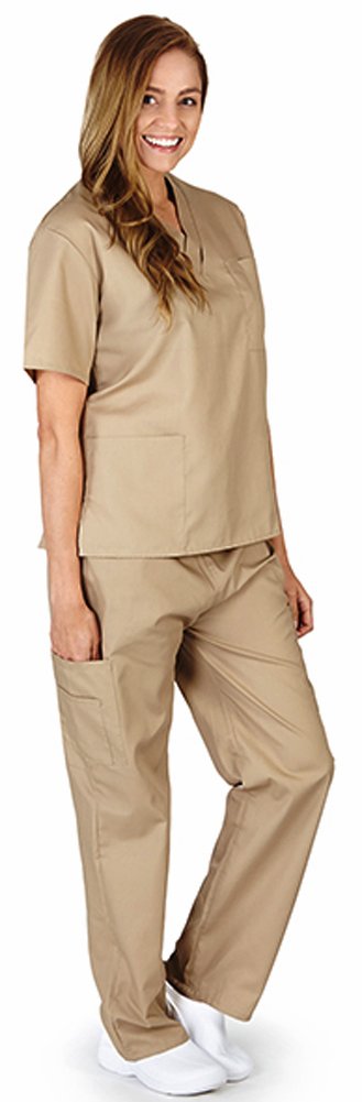 NATURAL WORKWEAR Uniform Unisex Medical Nurse Scrub Set, Taupe 38755-Small