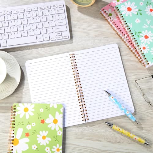 Image of Resurhang 6 Pack A5 Daisy Spiral Notebooks Preppy Journal Cute Aesthetic Hardcover Ruled Notebooks with Ballpoint Pens for Christmas Office School Day Prize Gifts, 5.5 x 8.3 Inch