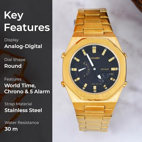 Image of SKMEI Stainless Steel Men Analog Watch Dual-Display Electronic Watch with Luminous 30M Waterproof Watch Fashion Multifunctional Sports Watch for Men- 1816