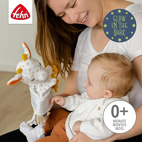 Fehn Schmusetuch Baby Spielzeug Giraffe - Schnuffeltuch für Neugeborene - Einschlafhilfe mit „Glow-in-the-dark“ - Kuscheltier Handpuppe - Kuscheltuch Schlaftier für Babys und Kleinkinder ab 0+ Monaten