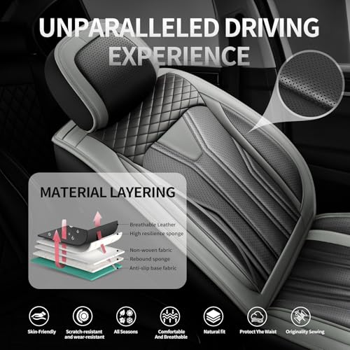 Image of Fit Equinox Car Seat Covers Compatible with Chevy Equinox 2011-2026, Premium Leather Breathable, Wear Resistant, Airbag Compatible, All-Weather Protection & Full Coverage, Full Set Gray&Black
