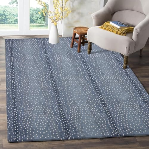 Restoration and Renovation Antelope Cheetah Blue Animal Contemporary Handmade 100% Woolen Area Rugs & Carpets (Blue, 5' x 7')