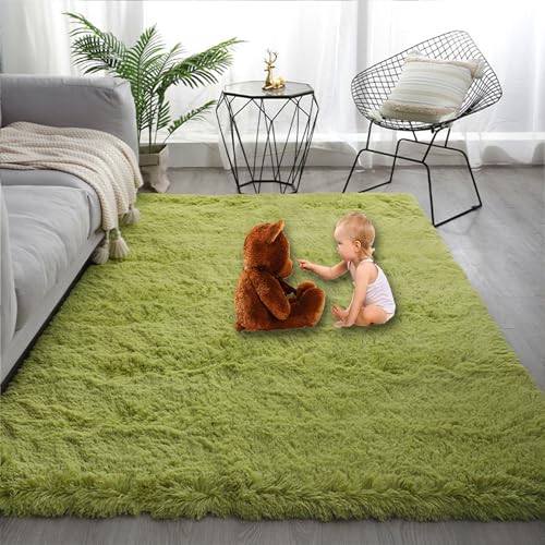 Tapis moderne 170x350 cm fruit vert shaggy grand format pour salon