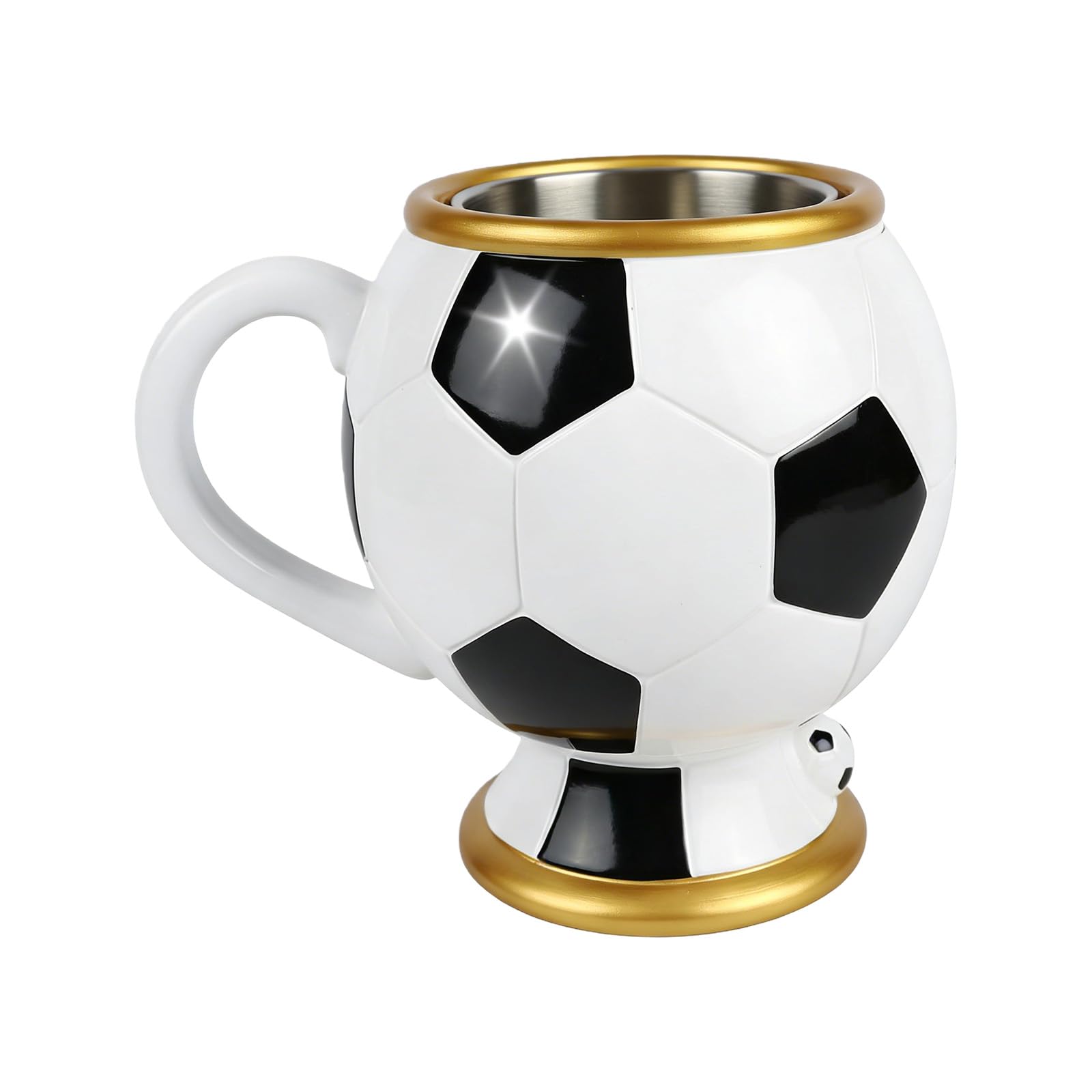 Tazza con Manico ergonomico Disegni Calcio 3D e Strato Interno antiruggine Tazza da caffè Bevande Bicchieri Manico Sportivo ergonomico Tazza in Resina con Acciaio Inossidabile