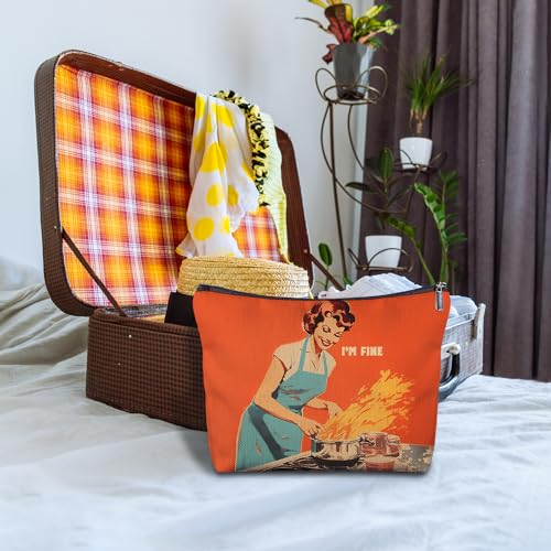 Funny Chef Canvas Makeup Bag - Cooking Lover's Gifts for Mom, Chef, Gift Ideas, Cosmetic Bag for Purse, Travel Bag, I'm Fine3