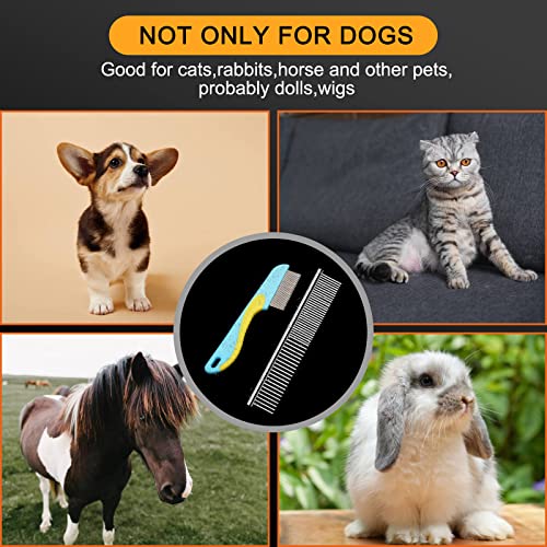 2 Pack Dog Combs, Premium Cat Comb For Removing Tangles, Knots And Floating Hair. Stainless Steel Dog Grooming Tools, Metal Flea Comb, Pet Combs With Rounded Teeth. #TOP6