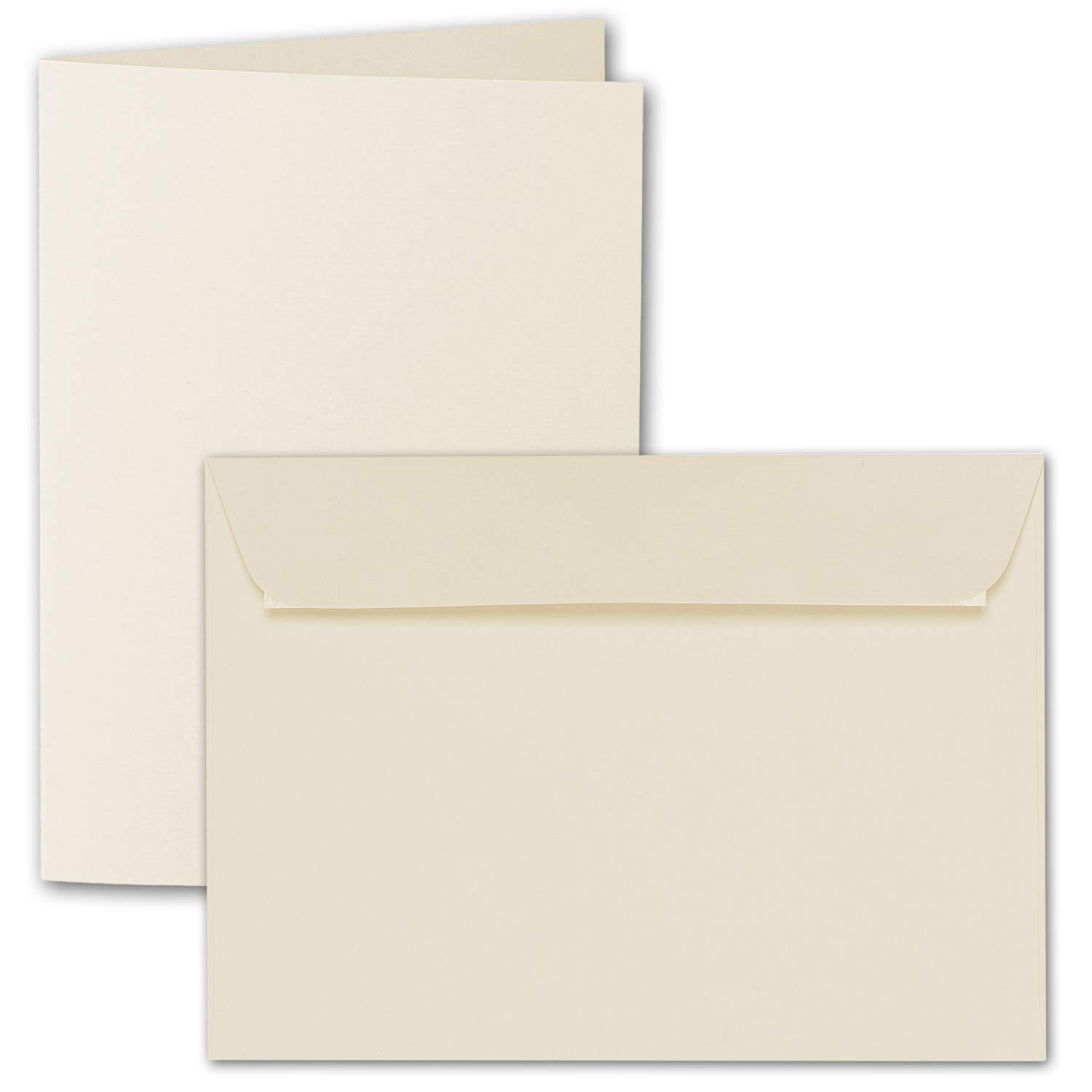 ARTOZ Lot de 50 cartes pliantes format A6 avec enveloppes – Chamois (crème) – 105 x 148 mm – Cartes de bricolage côtelées vierges avec enveloppes – 220 g/m²