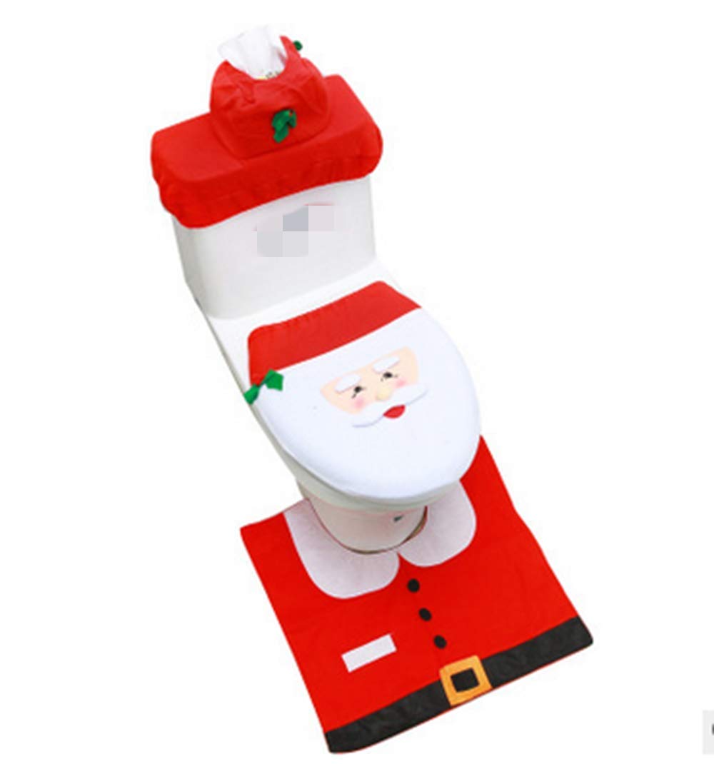 Papier Toilette Noel Lot De 3 Décoration De Noël Housse De Siège De Toilette Santa, Tapis Et Papier Wc Noel