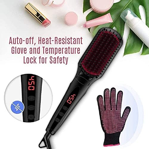 MiroPure Hair Straightening Brush 2 in 1 Ionic Hair Straightener Brush Hot Comb MCH Heating Smoothing Brush with 16 Heating Settings, Dual Voltage