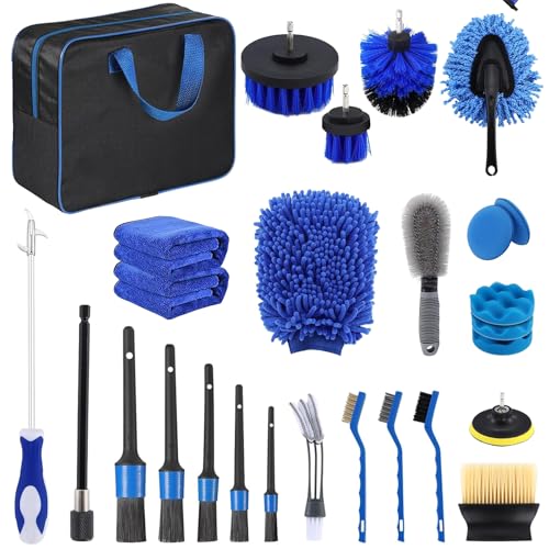 GOEDEKE 27Pcs Car Cleaning Kit Pro ar Washing Kit Interior & Exterior With Bag Car Detailing Kit for Car Motorcycle Bike Cleaning Interior Exterior Wheels Dashboard Vents Car Care Gift Set