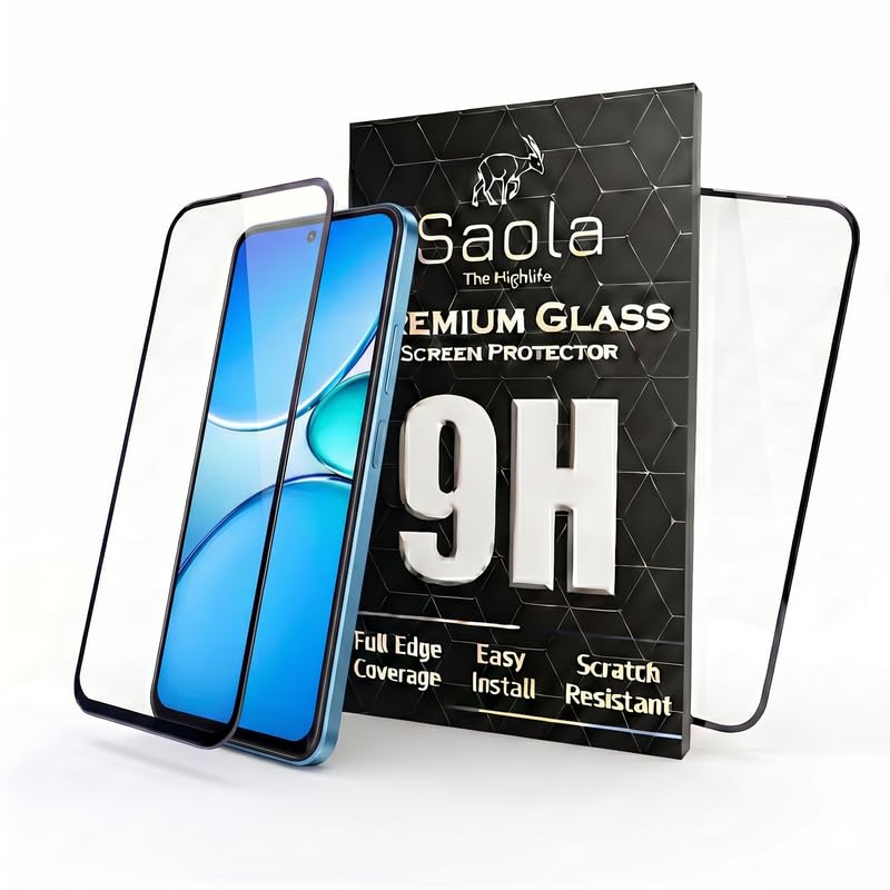 Image of Saola HD Clear Tempered Glass for Realme 15x 5g | High Strength 9H Protection, Smooth Touch, Full Coverage Screen Guard, 2-Step Installation Kit | Quick & Easy Application (Pack of 2)