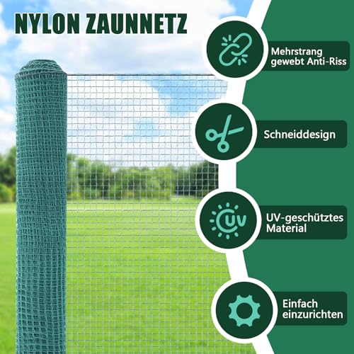 SUNYRISY Hühnerzaun Geflügelnetz Gartenzaun, 50m L x 100cm H Mobiler Hundezaun Camping Weidezaun Steckzaun Begrenzungszaun Zchafzaun Fence für Garten, Nylon Material