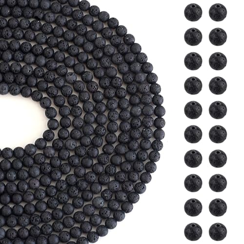 HERZWILD 630Pcs Lava Beads Natural Black Lava Stone Beads Round Stone Bead Natural Gemstone Bead for Bracelets Necklace Jewelry Making(6mm)