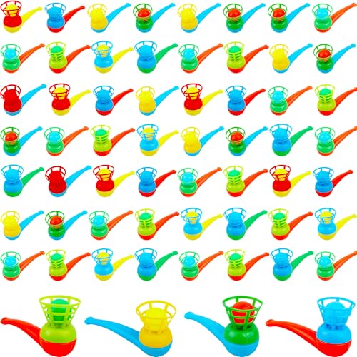 Octaday 60 Pcs Floating Blow Pipe Ball Toys, Random Color, Balance Ball Blowing Toys for Kids, Party Supplies