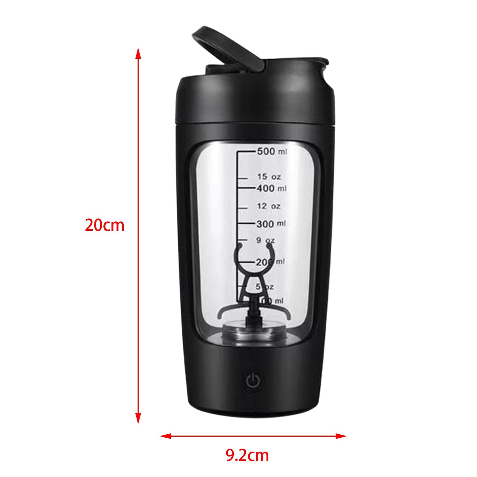 Electric Shaker Bottle di Proteine Bicchiere in Vetro Resistente Pp Alimentare Termica Pulizia Automatica USB Ricaricabile, Nero