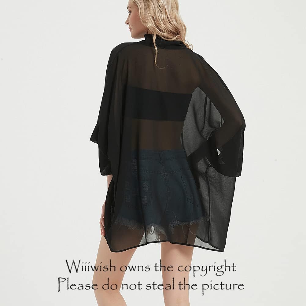 Women's Kimono Cardigans Camouflage Sheer Chiffon Blouse Boho Wrap Casual Coverup Loose Tops - Image 5