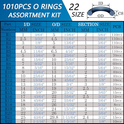 Image of ZDBB 1010 Pcs Rubber O Rings Kit 22 Size Universal O-Ring Assortment Set for Automotive Faucet Pressure Washers Plumbing Sealing Repair,Air or Gas Connections,Resist Oil and Heat