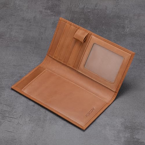 Image of HISCOW Soft Leather Checkbook Cover & Card Holder with Divider - Italian Calfskin (Vintage Brown)