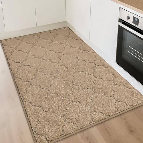 COSY HOMEER Kitchen Rugs 32'x48' Non-Slip Washable Kitchen Mats for Floor Absorbent Kitchen Carpet Soft Rugs for Kitchen,Sink Mat,Entrance,Area Rug,Beige